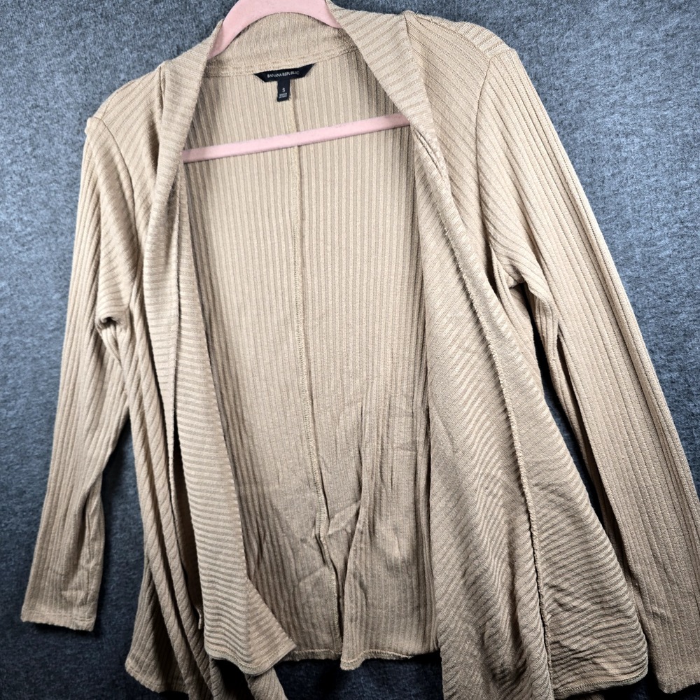 Banana Republic Women S Tan Open Front Long Waterfall Cardigan Sweater Flowy - Picture 4 of 10